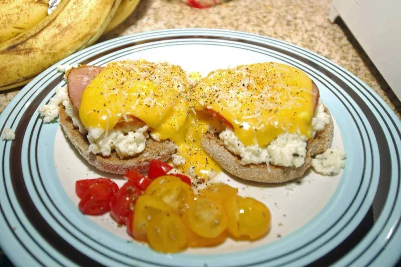 Open-faced egg and cheese muffin